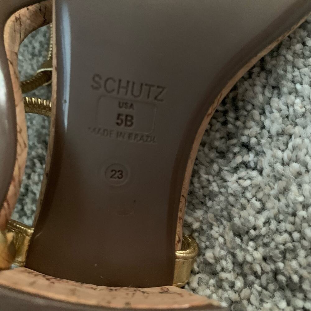 Schutz Gimenez Evereve Leather Sandals w/ Cork Heel - Size 5 - EUC - Picture 14 of 16